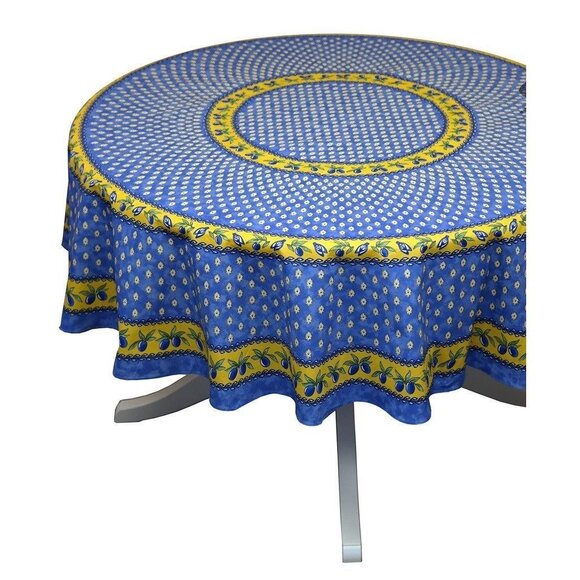 Le Cluny round Tablecloth Blue Yellow Provencal France 68